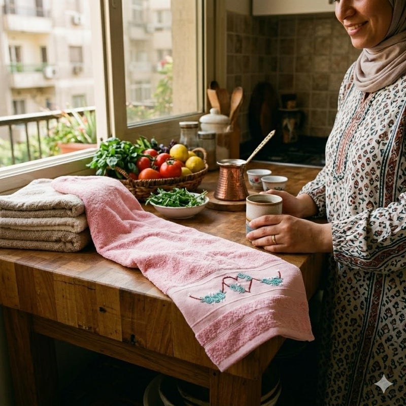 Hand Towel 100% Egyptian Cotton Hand Embroidered Hand Towel 50x100cm 250g High Absorbency Soft Home Hotel Made in Egypt - Handmade Heart - Image 4