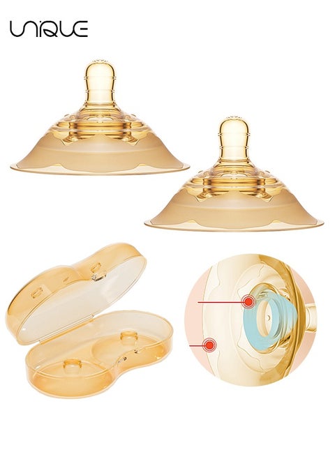 2 Pcs Contact Nipple Shields - Double Silicone Breast Shield - Ultra-Thin and Super-Soft Food-Grade Silicone Nipple Extender - With Storage Box - Nano Silver