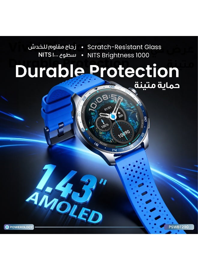 Powerology Sanam Urban Sports Smart Watch with 1.43” AMOLED Display/ Smartwatch with Bluetooth Calling / Stress Level Monitoring / Sleep Monitoring/ Health Monitoring / Durable Smartwatch for Gym, Outdoor- Blue - Image 5