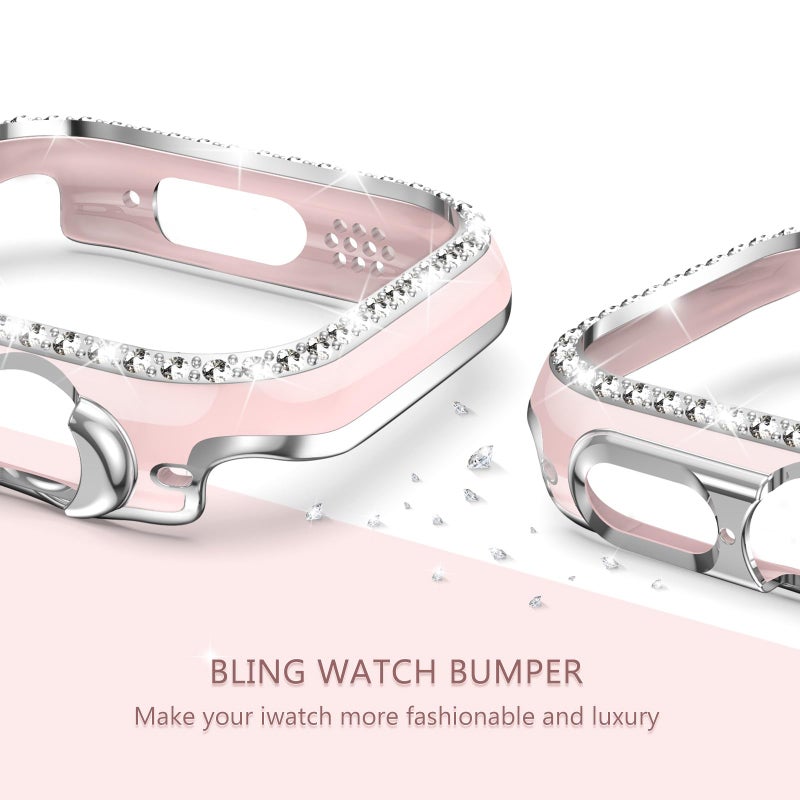 XYF Compatible for Pink Apple Watch Ultra 3 Bands 49mm Women with Bumper Case, Soft Silicone Strap Glitter Bling Face Cover for iWatch SE Ultra 3 2 Series 11 10 9 8 7 6 5 4 3 2 1 (Pinksand, 49) - Image 4