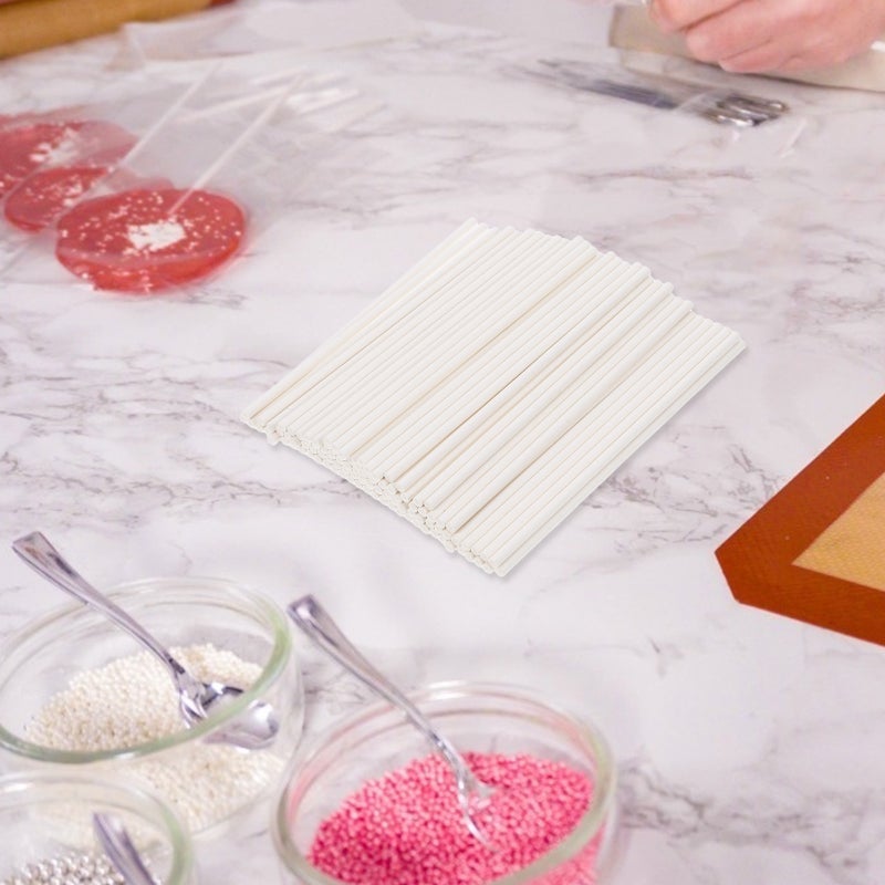 100pcs White Paper Lollipop Sticks For Cake Cake Supplies Candy Making Stick Candy Treat Sticks White Lollipop Sticks Lollipop Making Lollipop Paper Sticks - Image 3
