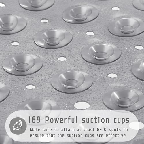 Yimobra Shower Bathtub Mat Non Slip, 21x21 Inch, Soft Square Bath for Tub with Suction Cups and Drain Holes, Stall Floor Mats Bathroom, Machine Washable, Bathroom Accessories, Clear Gray - Image 2