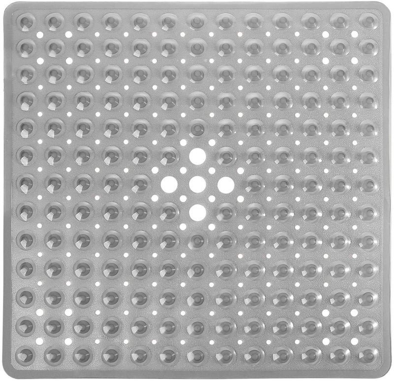 Yimobra Shower Bathtub Mat Non Slip, 21x21 Inch, Soft Square Bath for Tub with Suction Cups and Drain Holes, Stall Floor Mats Bathroom, Machine Washable, Bathroom Accessories, Clear Gray - Image 1