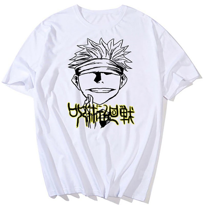 Popular Anime mantra back battle five Wu peripheral T-shirt European and American street hip hop casual round neck short sleeve top 31154-2-T01-BAI 