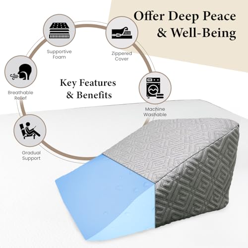Sleepsia Wedge Cushion | 1 Year Warranty | Wedge Pillows for Bed, Orthopedic Memory Foam Back Support Pillow for Bed | Acid Reflux, Pregnancy, GERD, Back & Leg Support- Grey Gel, 20" Lx17.4 Wx10 H - Image 3