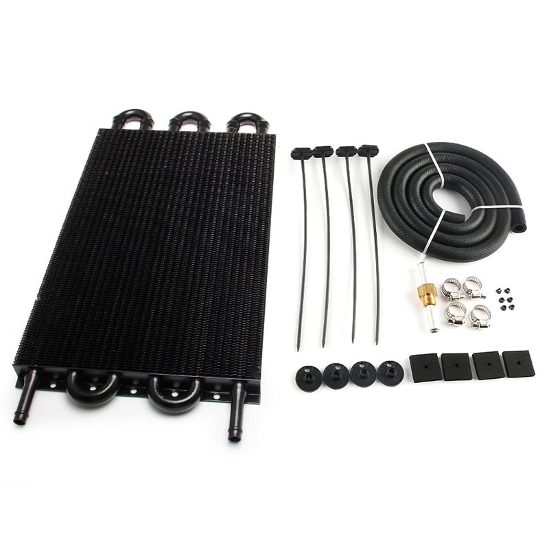 HTRACING 6 Pass Tube and Fin Transmission Cooler Universal 516 Oil Cooler Kit Aluminium Black