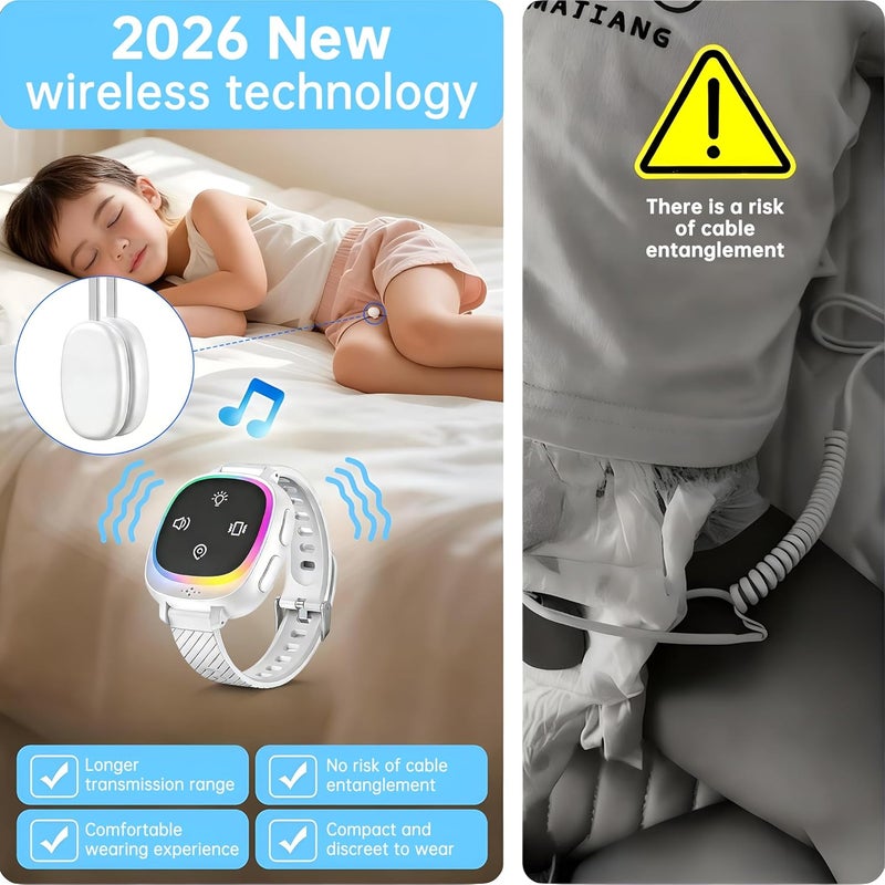 2026 جهاز إنذار التبول اللاسلكي الجديد للأولاد والبنات، جهاز استشعار لاسلكي مضغوط ومريح، حساسية عالية، اهتزاز قوي، صوت عالٍ، إنذار التبول، حلول التبول اللاإرادي للأطفال والكبار وكبار السن - Image 2