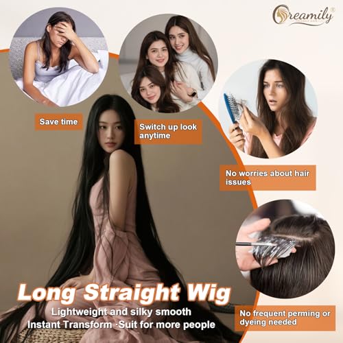 Creamily 40" Long Black Straight Full Head Hair Wig for Woman, Synthetic Wigs for Women Full Head Natural, Ladies Women Hair Wig For Weddings/Festivals/Daily Use (Black, 40 Inch) - Image 4