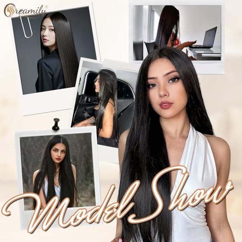 Creamily 40" Long Black Straight Full Head Hair Wig for Woman, Synthetic Wigs for Women Full Head Natural, Ladies Women Hair Wig For Weddings/Festivals/Daily Use (Black, 40 Inch) - Image 2