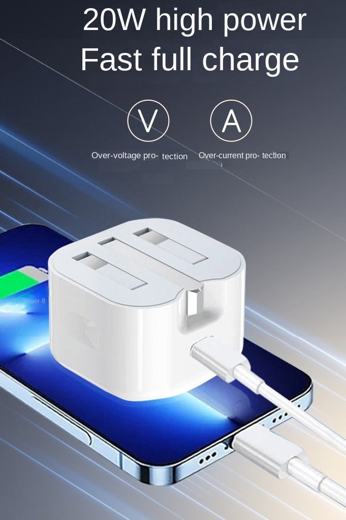 غاز شاحن سريع 20 واط للآيفون | شاحن حائط سريع بمنفذ USB-C متوافق مع iPhone 15/14/14 Pro/14 Pro Max/13/12/SE2020/11/XR/XS Max/X/iPad - Image 2