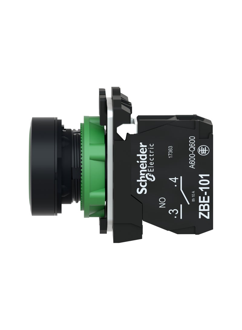 XB5AA31 Push button, plastic, flush, green, Ø22, spring return, unmarked, 1 NO