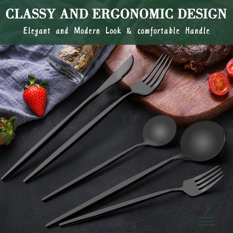 CEKEE 40-Piece Matte Black Silverware Set for 8, Stainless Steel Flatware Cutlery Set, Cutlery Kitchen Utensils Set for Home Restaurant Apartment, Include Knife Forks and Spoons Silverware Set - Image 3