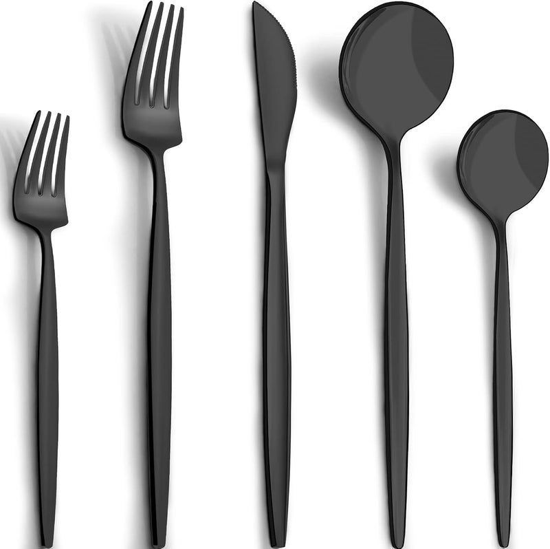CEKEE 40-Piece Matte Black Silverware Set for 8, Stainless Steel Flatware Cutlery Set, Cutlery Kitchen Utensils Set for Home Restaurant Apartment, Include Knife Forks and Spoons Silverware Set - Image 1