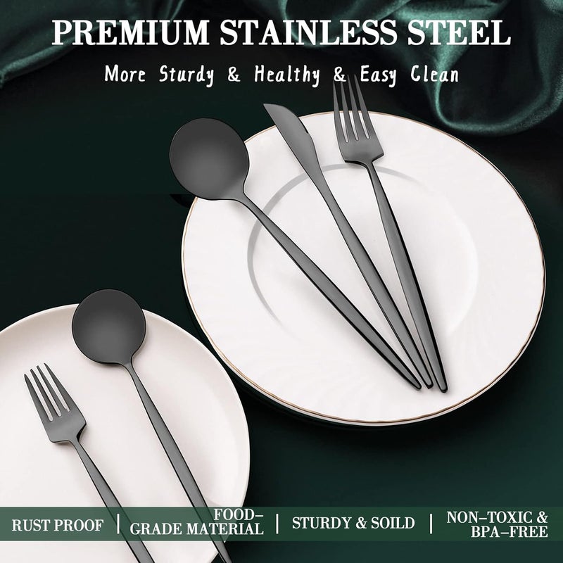 CEKEE 40-Piece Matte Black Silverware Set for 8, Stainless Steel Flatware Cutlery Set, Cutlery Kitchen Utensils Set for Home Restaurant Apartment, Include Knife Forks and Spoons Silverware Set - Image 4