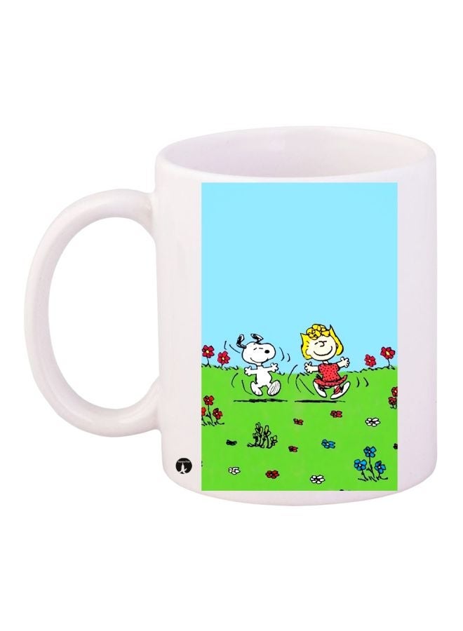 Snoopy Dog Printed Coffee Mug White/Blue/Green 11ounce
