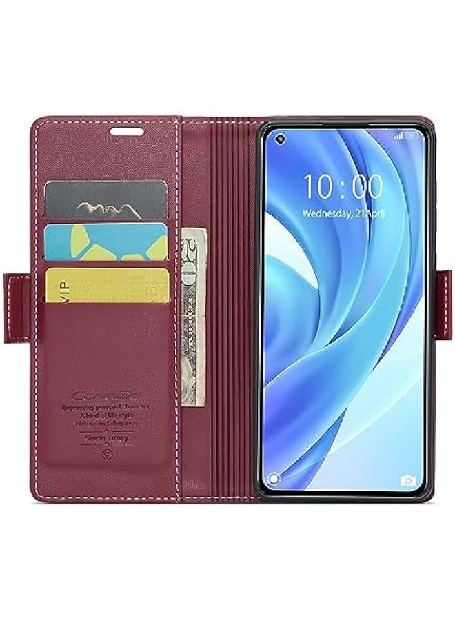حافظة جلدية لهاتف Xiaomi 11 Lite مع حماية RFID وحامل بطاقات - أحمر - Image 2