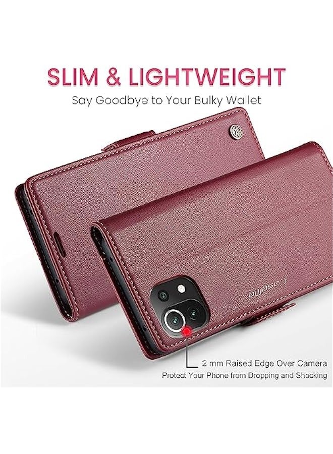 حافظة جلدية لهاتف Xiaomi 11 Lite مع حماية RFID وحامل بطاقات - أحمر - Image 3