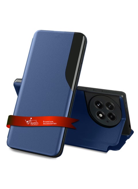 OnePlus 13 5G 2024 Smart Mirror Window Flip Phone Case Auto Sleep Wake Cover - Navy Blue