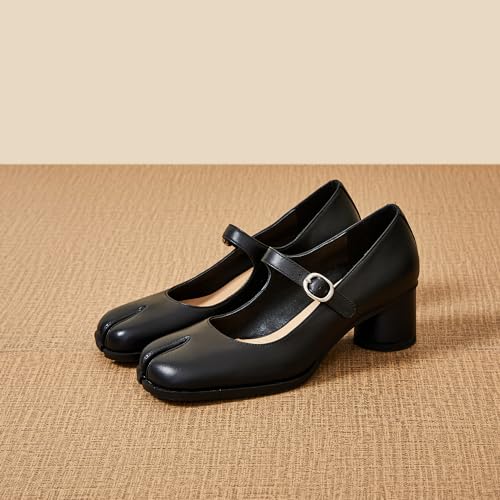 Cuctos Women Chunky Block High Heels Mary Janes Shoes Split Toe Tabi Shoes Ankle Strap Dress Pumps Shoes Black - Image 3