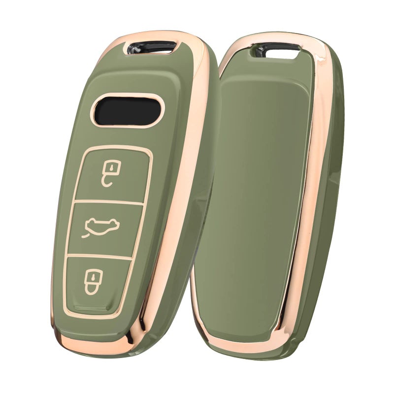 OATSBASF Key Case Suitable for Audi, Car Key Case for A6L A6 A7 A8 Q7 Q8 E-Tron 2019 2020 Silicone TPU Protective Case (Golden Edge Green) - Image 1