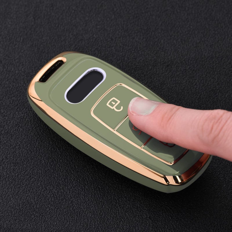 OATSBASF Key Case Suitable for Audi, Car Key Case for A6L A6 A7 A8 Q7 Q8 E-Tron 2019 2020 Silicone TPU Protective Case (Golden Edge Green) - Image 2