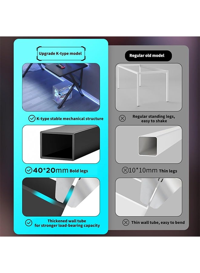 JCB CHIC Gaming Desk Computer Desk 100×60×74cm Home Office Desk Extra Large Modern Ergonomic Black PC Carbon Fiber Table Gamer Workstation with Headphone Hook - Image 5