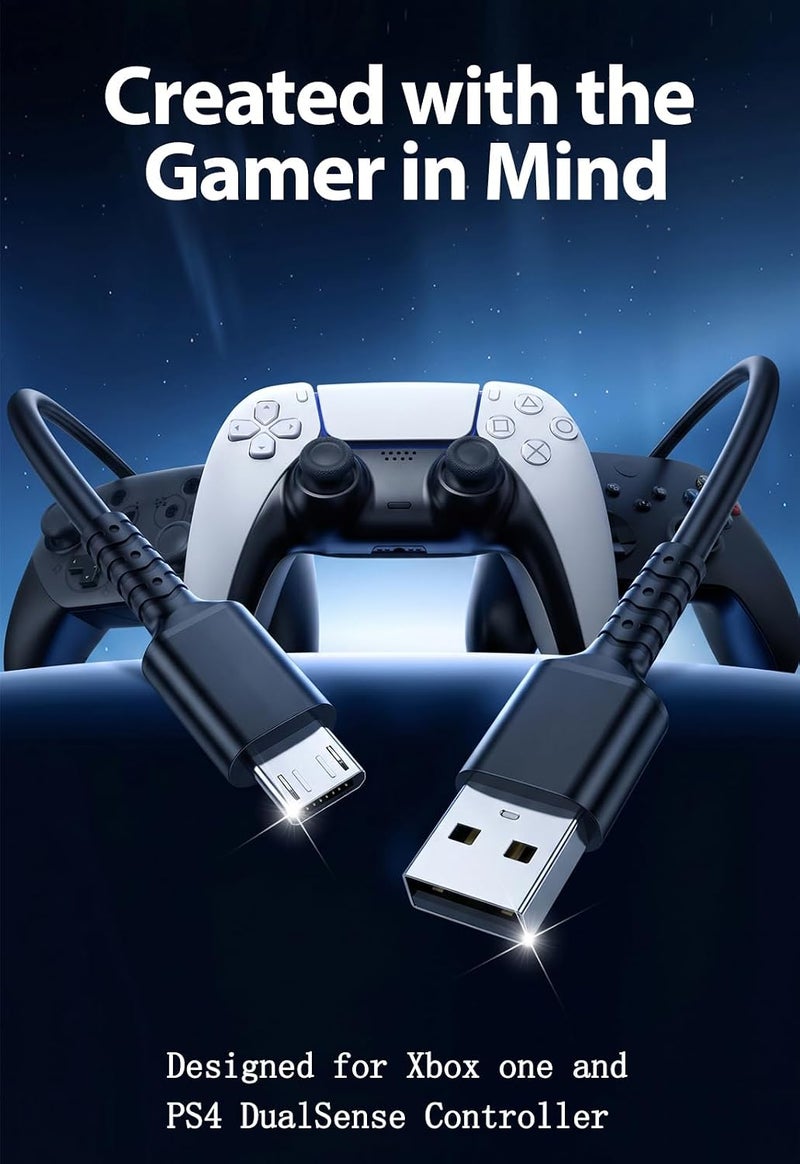 كابل من نوع Micro USB لشحن Fire HD 10 وHD 8 اللوحي وجهاز تحكم PS4 وهاتف Moto ومكبر صوت Mini Stick، كابل شحن PS4 لشاحن Sony السريع لأجهزة Android ولقارئ Kindle Oasis الإلكتروني (أسود، 10 أقدام). - Image 2