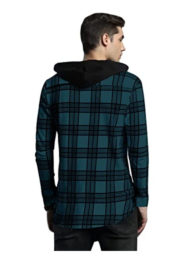 eyebogler Mens Checkered Hooded Neck Full Sleeve T-Shirt - Image 2