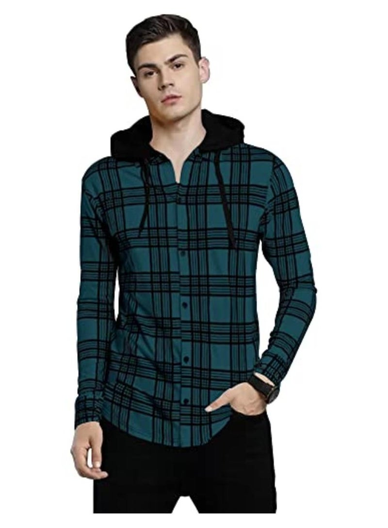 eyebogler Mens Checkered Hooded Neck Full Sleeve T-Shirt - Image 1