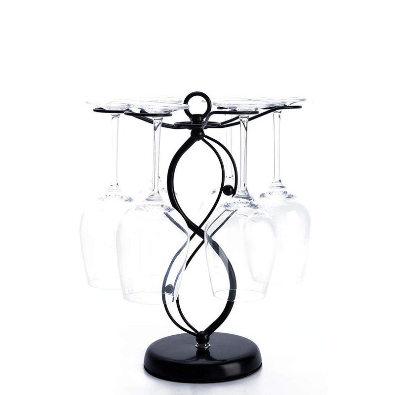 FOMANSH FOMANSH Countertop Wine Glass Holder  Freestanding Tabletop Stemware Storage Rack Metal Glasses Display Rack Black with 6 Hooks