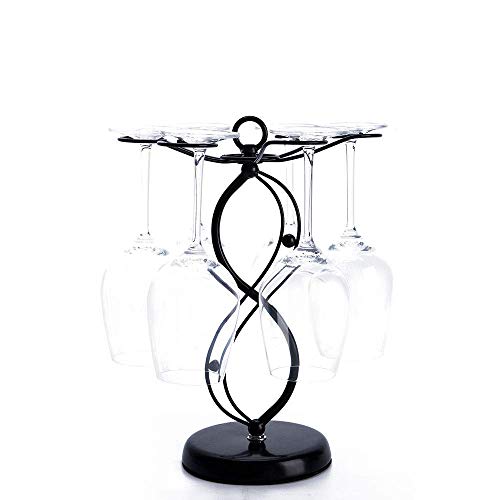 FOMANSH Countertop Wine Glass Holder Freestanding Tabletop Stemware Storage Rack Metal Glasses Display Rack Black with 6 Hooks