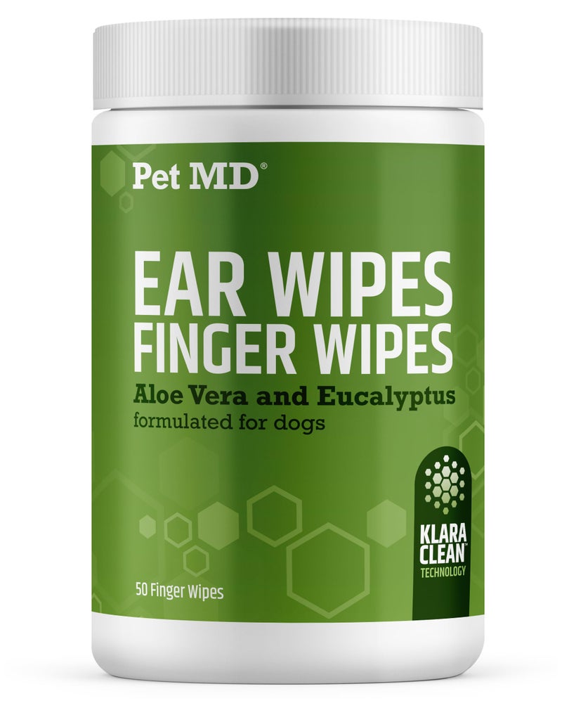 Pet MD Dog Ear Cleaning Finger Wipes with Aloe Vera & Eucalyptus Oil – Veterinarian Formulated Pet Ear Wipes for Dog Ear Care – Made in USA – 50 Count - Image 1