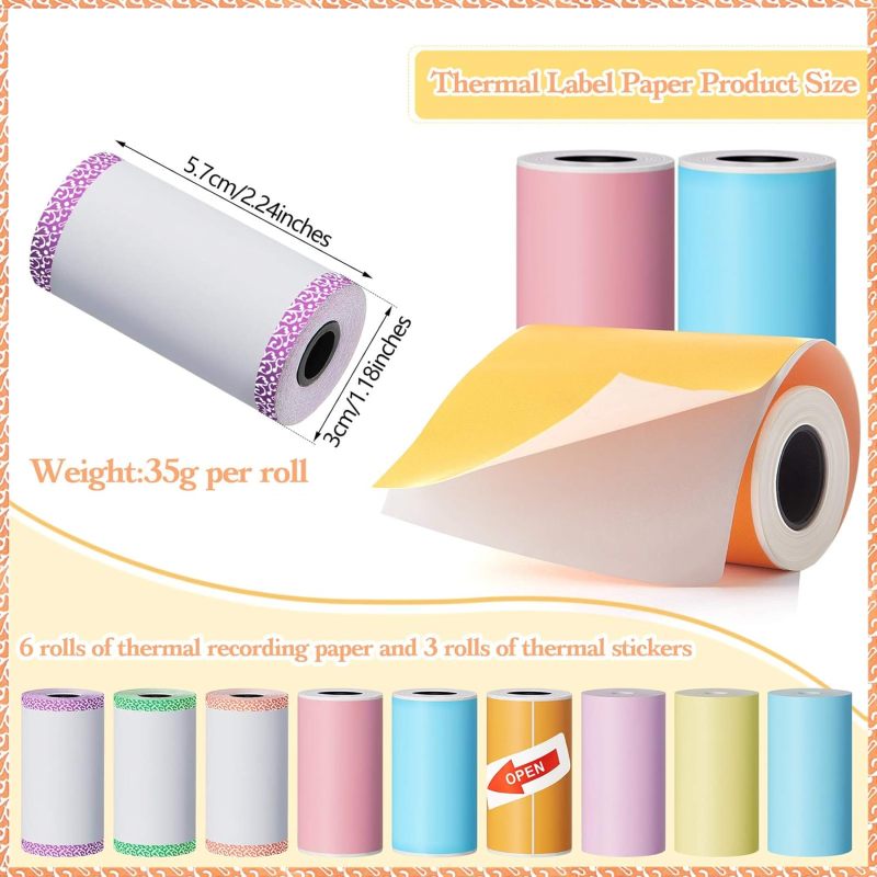 Colorful Thermal Paper: 9 Rolls 57 X 30 Mm Lace & Sticker Thermal Paper - Multi-Functional DIY Thermal Recording Paper for PeriPage P1 Mini Printer A6 Series Printers Daily Work Study Travel - Image 2