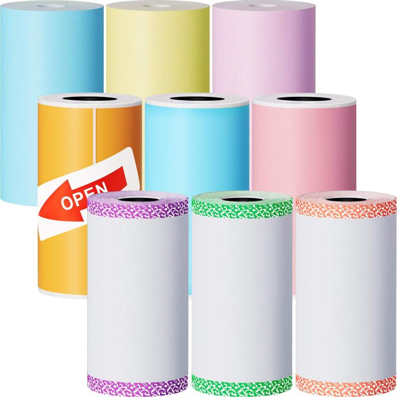 Colorful Thermal Paper: 9 Rolls 57 X 30 Mm Lace & Sticker Thermal Paper - Multi-Functional DIY Thermal Recording Paper for PeriPage P1 Mini Printer A6 Series Printers Daily Work Study Travel - Image 1