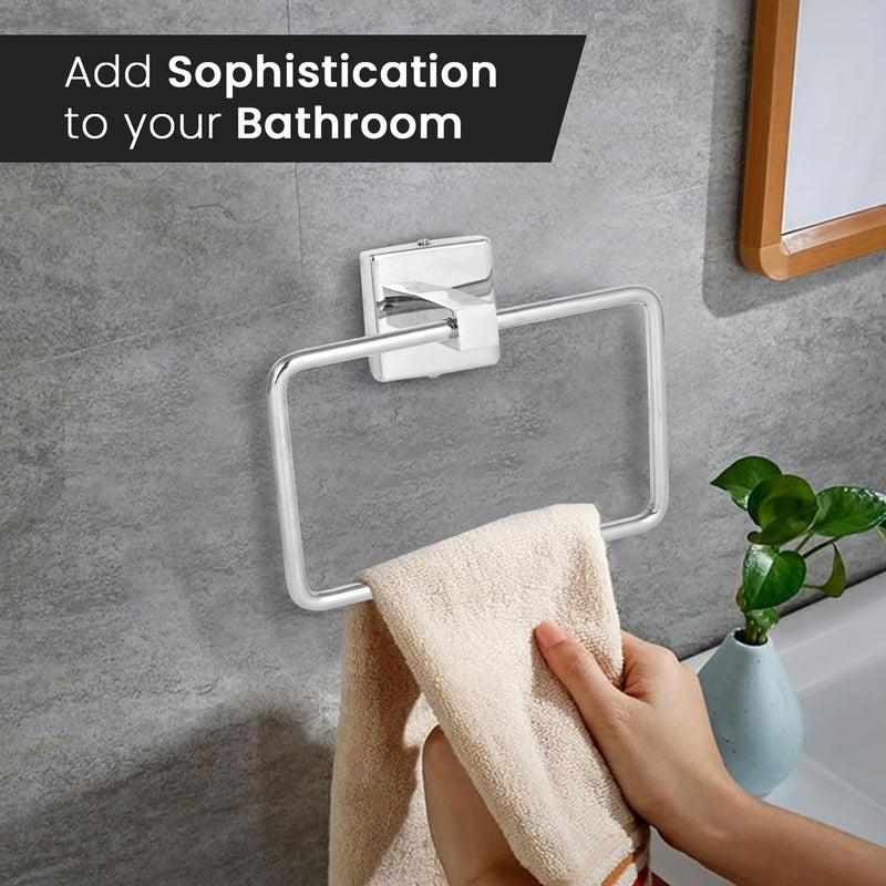 Pivalo Stainless Steel Towel Ring Square Hand Towels Hanger Napkin Holder Stand in Bathroom Accessories for Home Kitchen & Wash Basin (Pack of 1) - Image 3