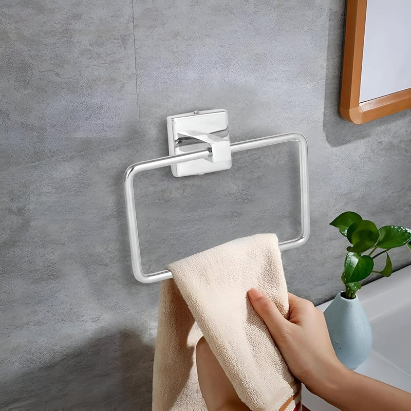 Pivalo Stainless Steel Towel Ring Square Hand Towels Hanger Napkin Holder Stand in Bathroom Accessories for Home Kitchen & Wash Basin (Pack of 1) - Image 1