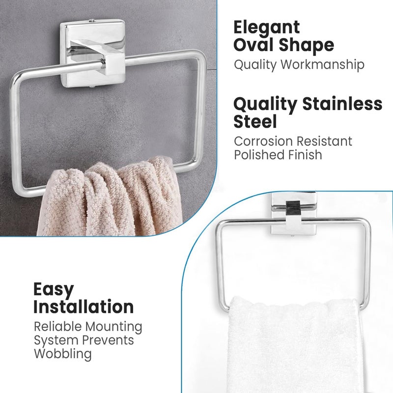 Pivalo Stainless Steel Towel Ring Square Hand Towels Hanger Napkin Holder Stand in Bathroom Accessories for Home Kitchen & Wash Basin (Pack of 1) - Image 4