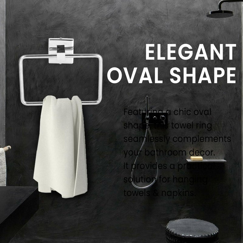 Pivalo Stainless Steel Towel Ring Square Hand Towels Hanger Napkin Holder Stand in Bathroom Accessories for Home Kitchen & Wash Basin (Pack of 1) - Image 2