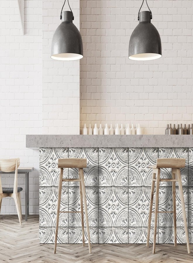 ReWallpaper ورق جدران ReWallpaper من بلاط القصدير المتهالك، قابل للإزالة واللصق، بلون أبيض عتيق، قابل للإزالة، من القصدير الأبيض، مناسب للمطبخ والحمام، ورق جدران مقاوم للماء، من الفينيل، مقاس 17.5 بوصة × 10 أقدام - Image 5