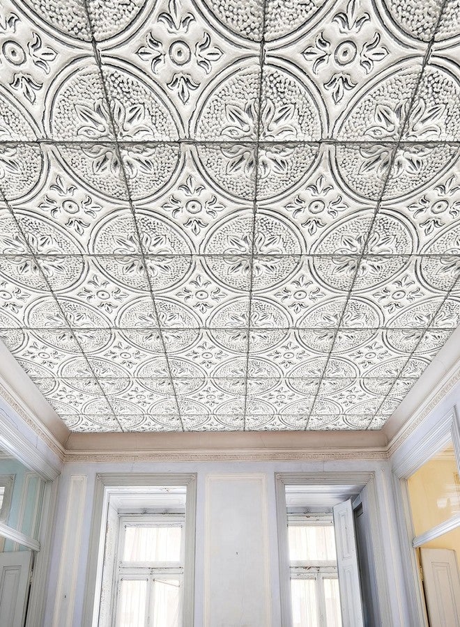 ReWallpaper ورق جدران ReWallpaper من بلاط القصدير المتهالك، قابل للإزالة واللصق، بلون أبيض عتيق، قابل للإزالة، من القصدير الأبيض، مناسب للمطبخ والحمام، ورق جدران مقاوم للماء، من الفينيل، مقاس 17.5 بوصة × 10 أقدام - Image 3