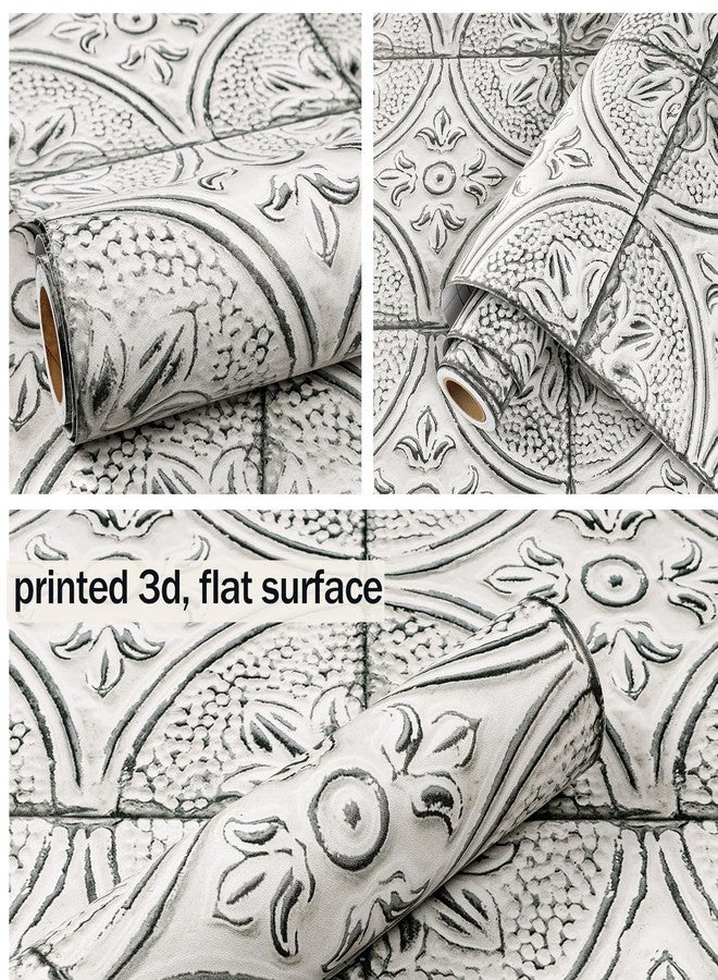 ReWallpaper ورق جدران ReWallpaper من بلاط القصدير المتهالك، قابل للإزالة واللصق، بلون أبيض عتيق، قابل للإزالة، من القصدير الأبيض، مناسب للمطبخ والحمام، ورق جدران مقاوم للماء، من الفينيل، مقاس 17.5 بوصة × 10 أقدام - Image 4