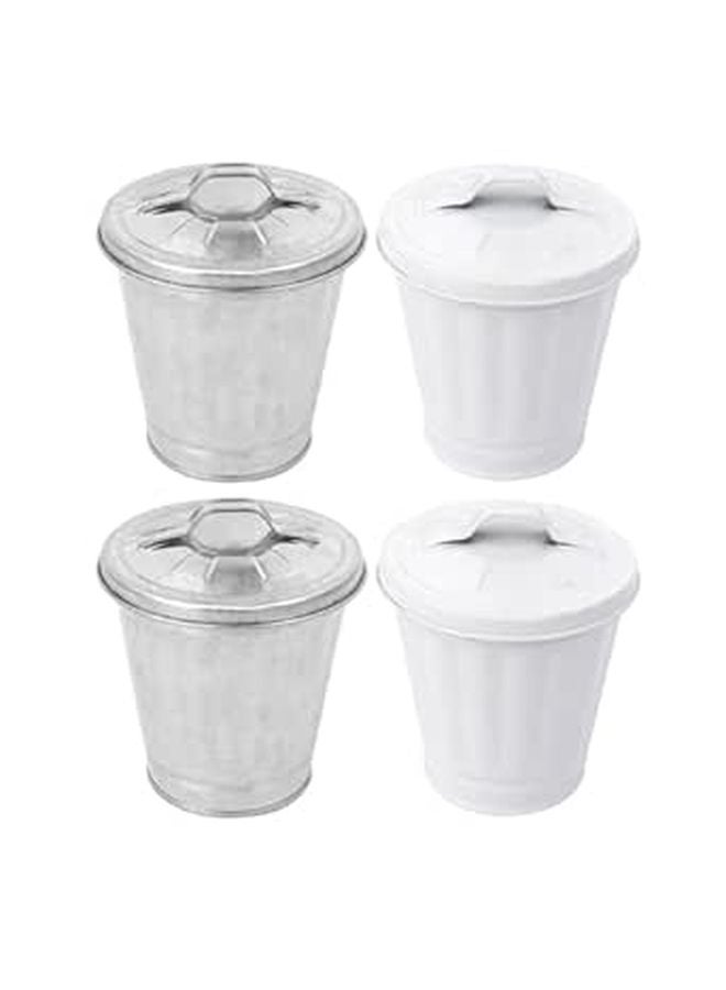 Desktop Waste Storage Pots with Lid Set of 4 White and Natural Colors for Home Decor - Image 1