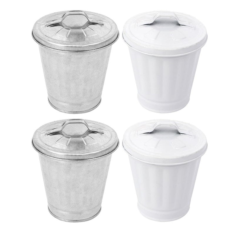 Desktop Waste Storage Pots with Lid Set of 4 White and Natural Colors for Home Decor - Image 2