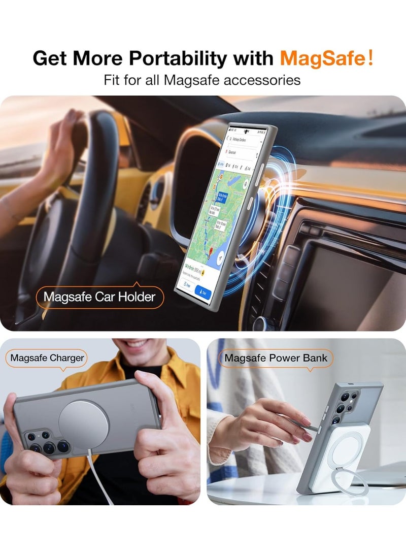 Magnetic Shockproof for Samsung Galaxy S24 Ultra Case, [18N Strong Magnetic] [12 FT Mil-Grade Protection] [Compatible with MagSafe] Protective Translucent Matte Slim Case, Guardian Grey - Image 2