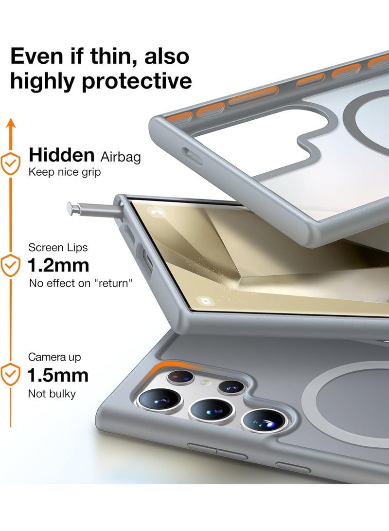 Magnetic Shockproof for Samsung Galaxy S24 Ultra Case, [18N Strong Magnetic] [12 FT Mil-Grade Protection] [Compatible with MagSafe] Protective Translucent Matte Slim Case, Guardian Grey - Image 3