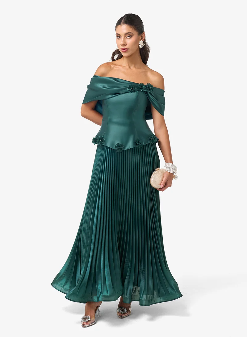 Threadz by Ajooni Off Shoulder Plisse Maxi Dress