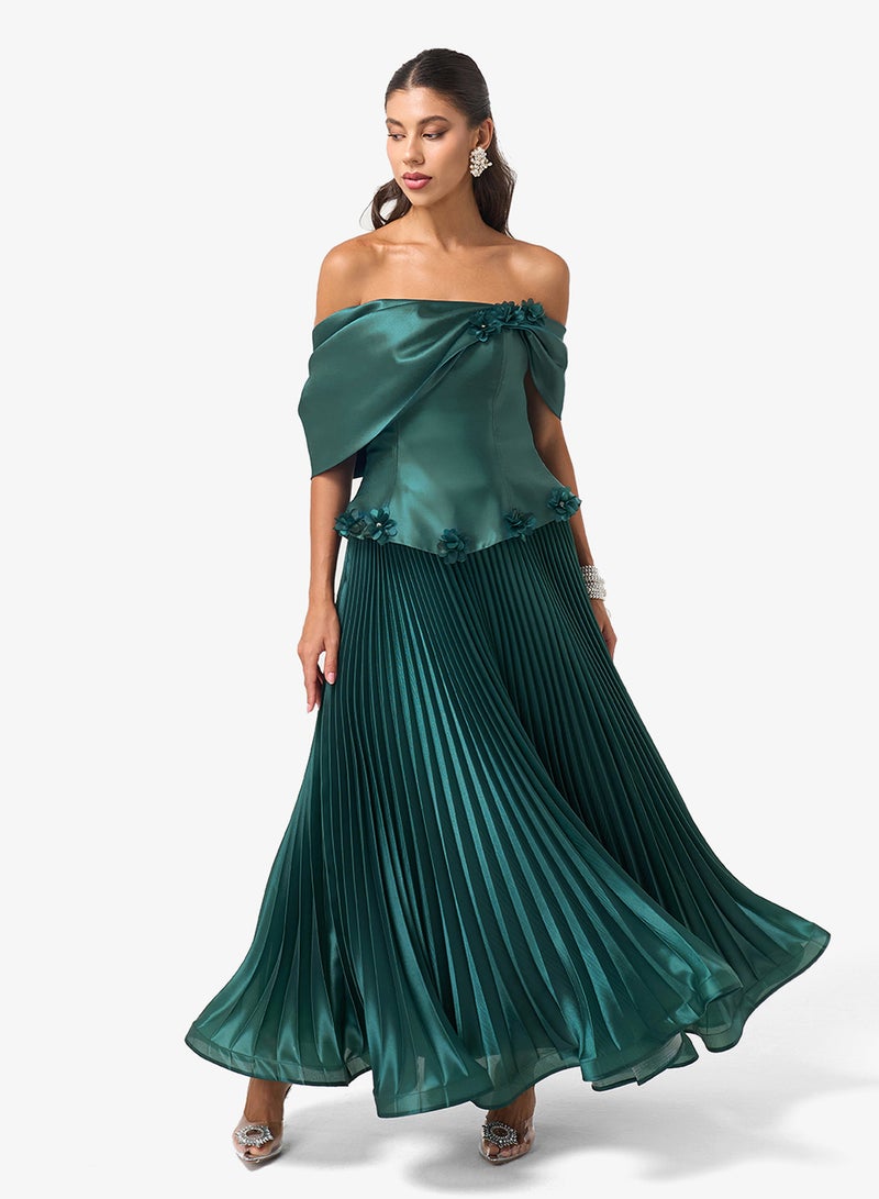 Threadz by Ajooni Off Shoulder Plisse Maxi Dress - Image 4