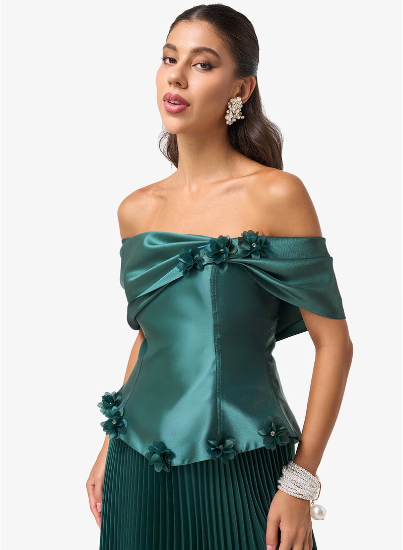 Threadz by Ajooni Off Shoulder Plisse Maxi Dress - Image 3