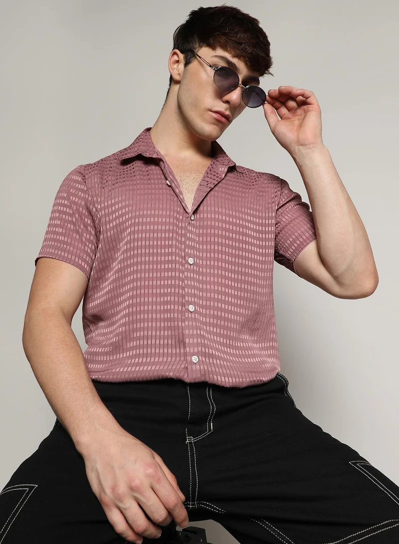 Campus Sutra Men's Nude Pink Self-Design Block Shirt