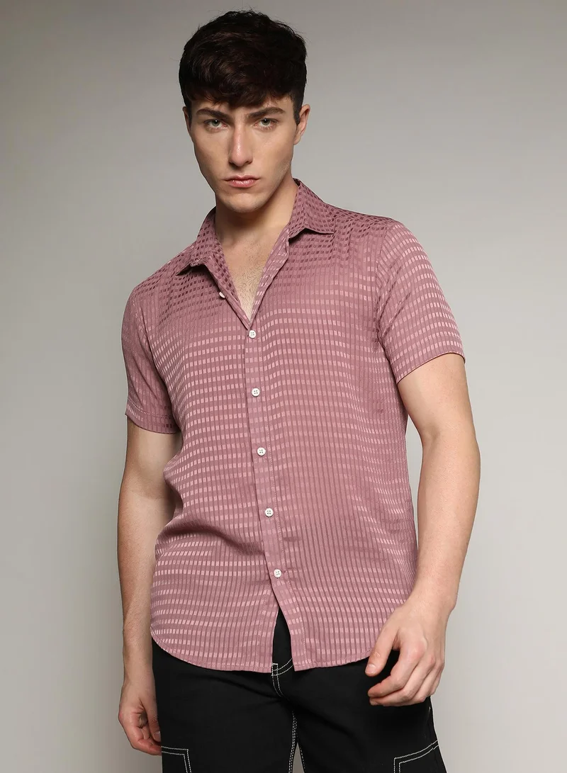 Campus Sutra Men's Nude Pink Self-Design Block Shirt